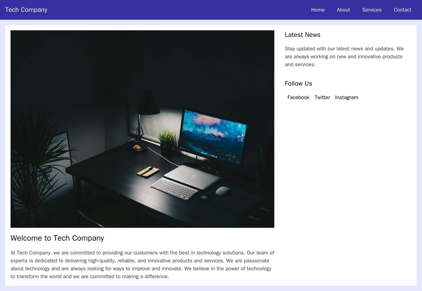 Tech Company: A minimalist design with a large central hero image, navigation menu on the top left, content area on the Web Template 1470