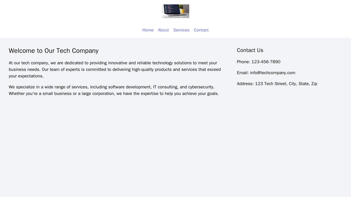 Tech Company Site: A minimalistic design with a centered logo, a horizontal navigation bar, a left-aligned main content Web Template 620