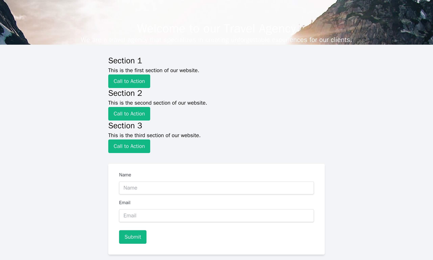Travel Agency: A parallax design with a full-width image of a beautiful destination at the top, a navigation bar at the Web Template 1215