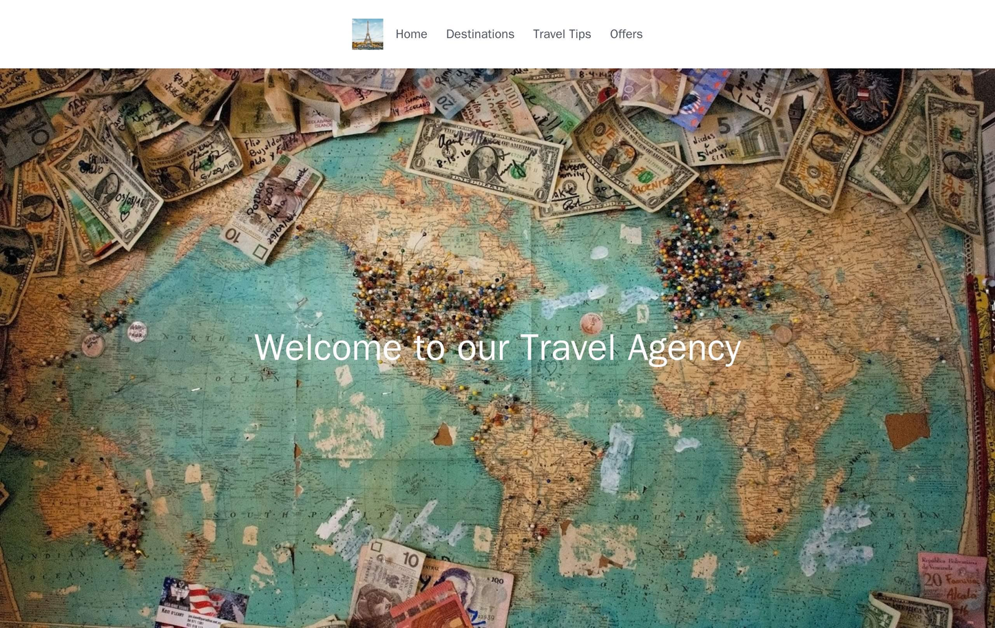 Travel Agency: A full-width image of an idyllic travel destination on the homepage, with a centered logo and navigation Web Template 1222