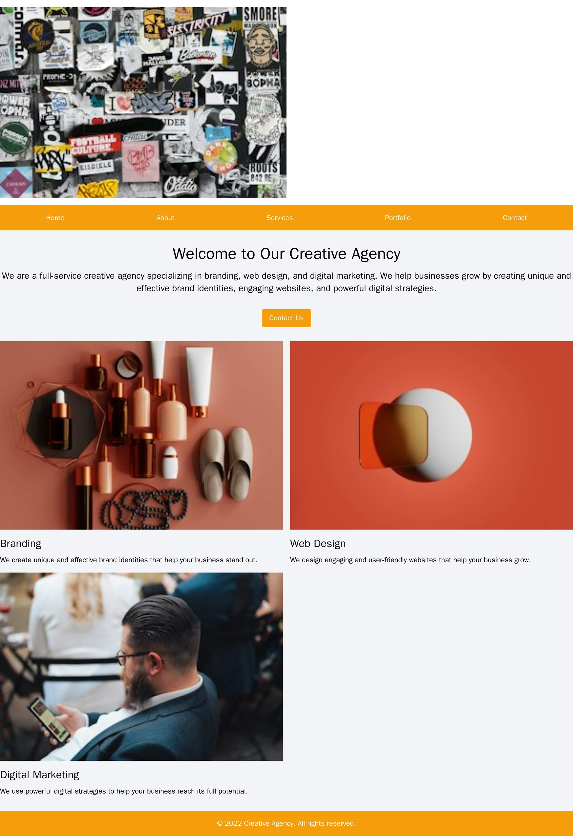 A creative agency site with a bold, visually arresting design featuring a large, centered logo, a top navigation menu wi Web Template 4400