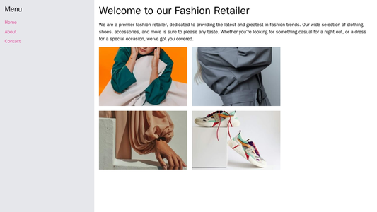 A fashion retailer site with a right-side menu and a large, left-aligned image gallery for featured items. Web Template 3321