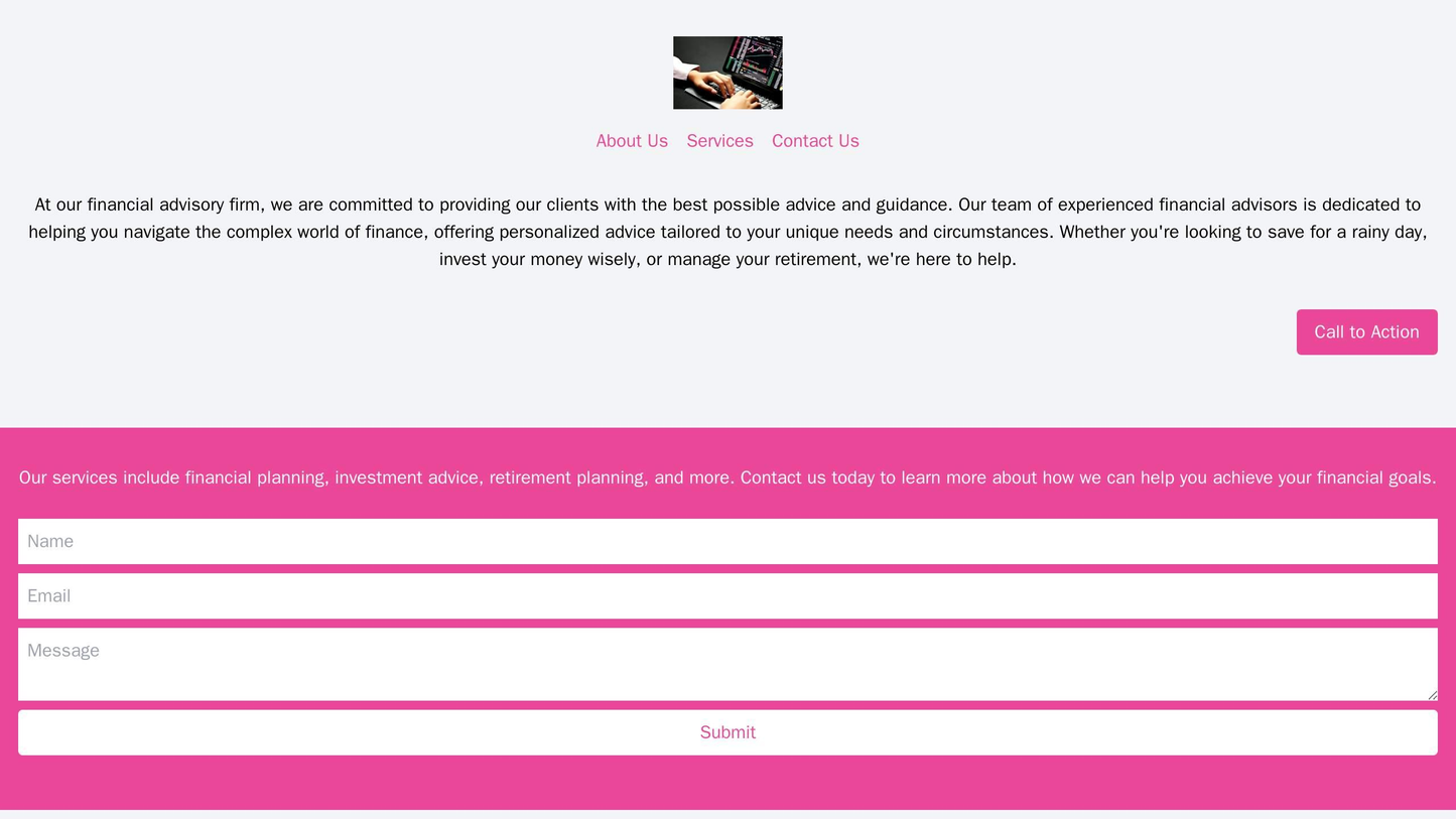 A financial advisory firm site with a centered logo, a top navigation bar with "About Us", "Services", and "Contact Us"  Web Template 3646