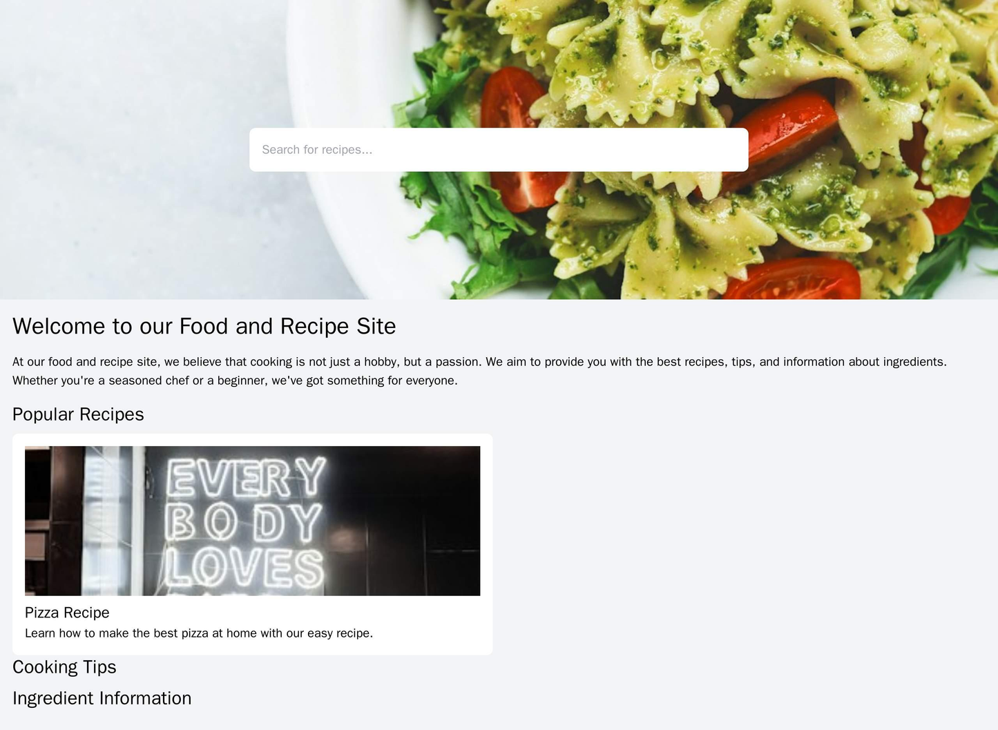 A food and recipe site with a centralized, image-heavy layout, featuring a large hero image of a delicious dish and a se Web Template 3164