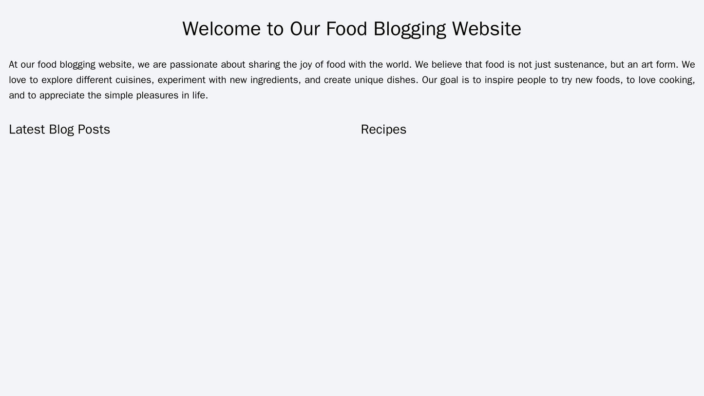 A food blogging website with a full-screen hero heading and an image carousel showcasing the latest blog posts. The layo Web Template 2087