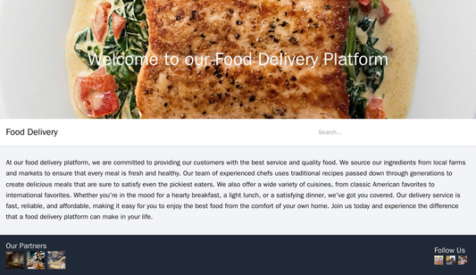 A food delivery platform site with a central hero image, a top navigation bar with a search bar, and a footer displaying Web Template 3642