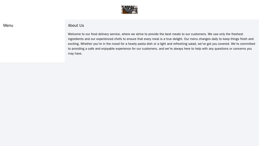 A food delivery service site with a horizontal slider showcasing dishes, a centered logo at the top, and a left sidebar  Web Template 3273