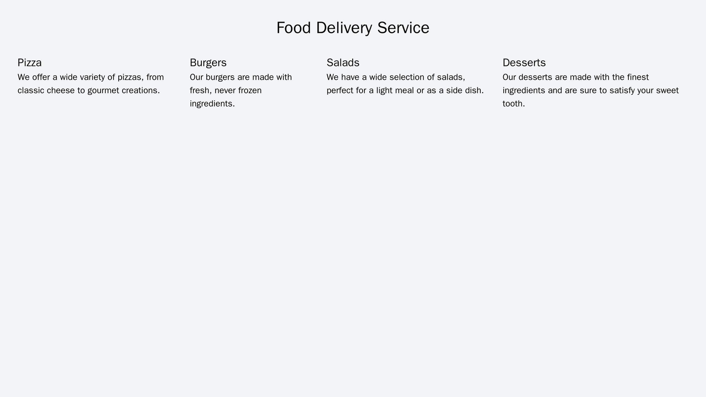 A food delivery service site with a horizontal scrolling menu at the top, displaying various food categories. The logo i Web Template 4801