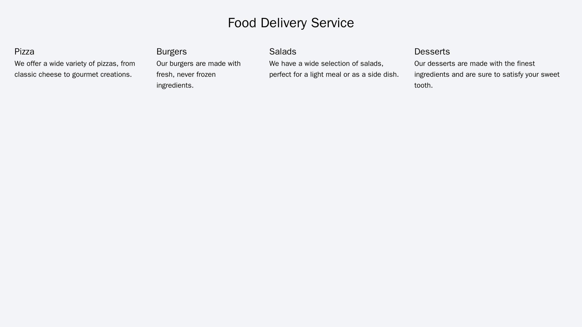 A food delivery service site with a horizontal scrolling menu at the top, displaying various food categories. The logo i Web Template 4801