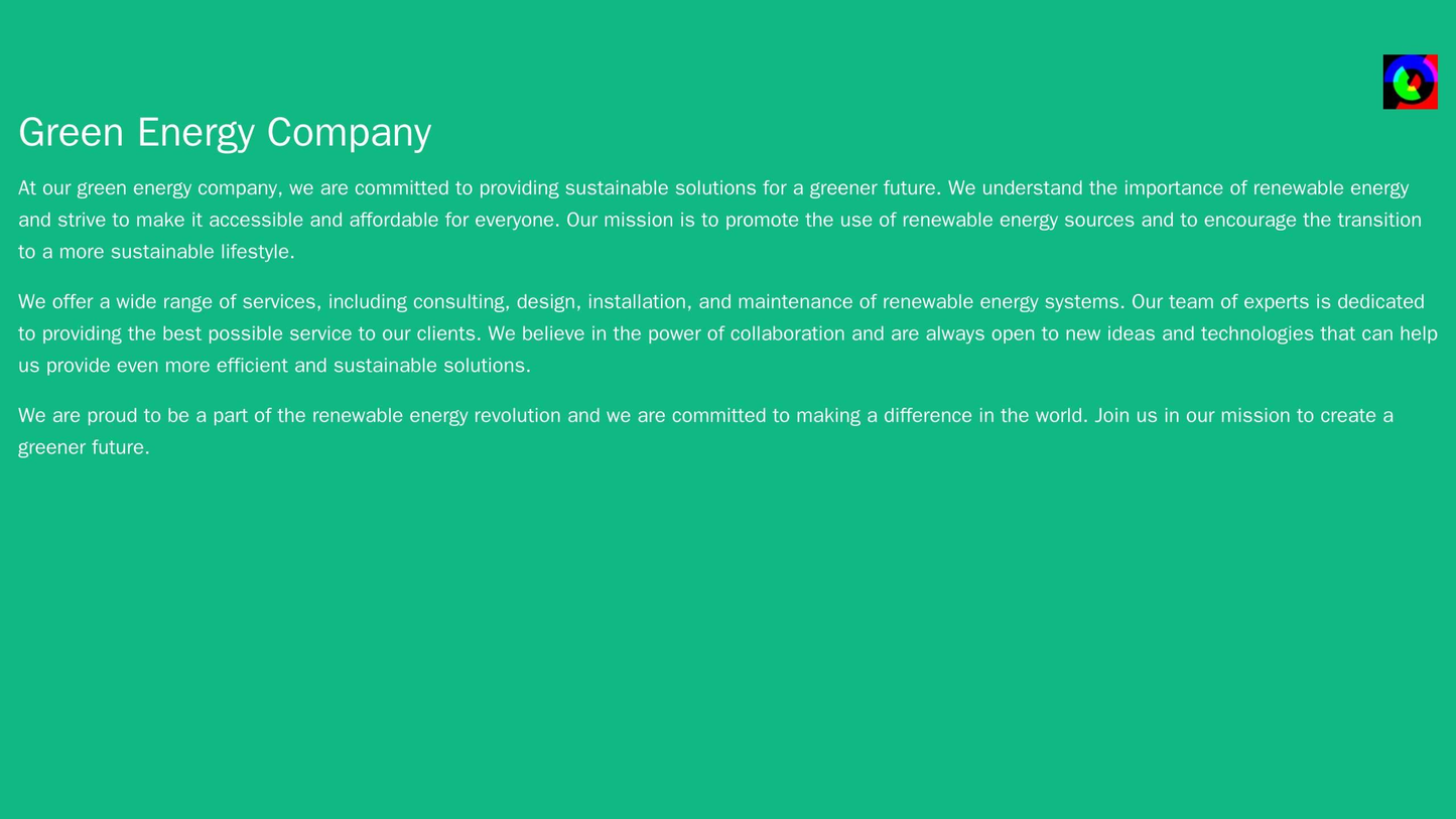 A green energy company site with a landscape image as the background, logo on the top right corner, content aligned to t Web Template 4368