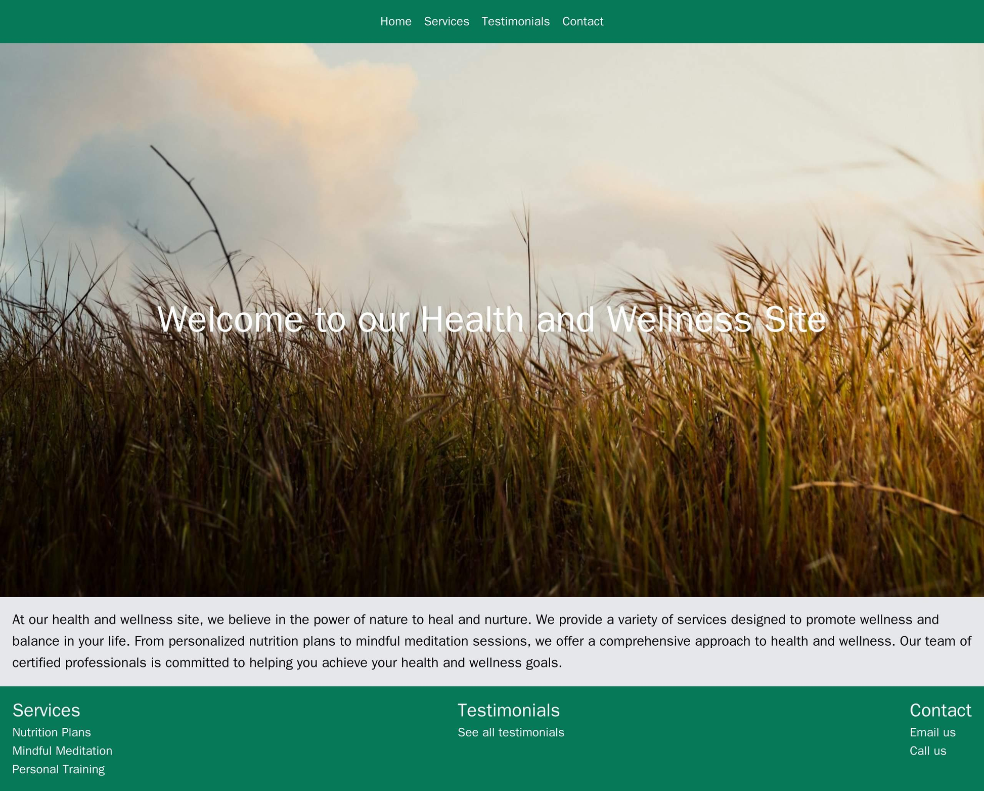 A health and wellness site with a calming color palette, a horizontal navigation bar, and a large hero image of a peacef Web Template 3458