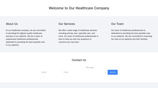 A healthcare company site with a symmetrical design, a top alignment of the company name, and a floating footer with a c Web Template 4306