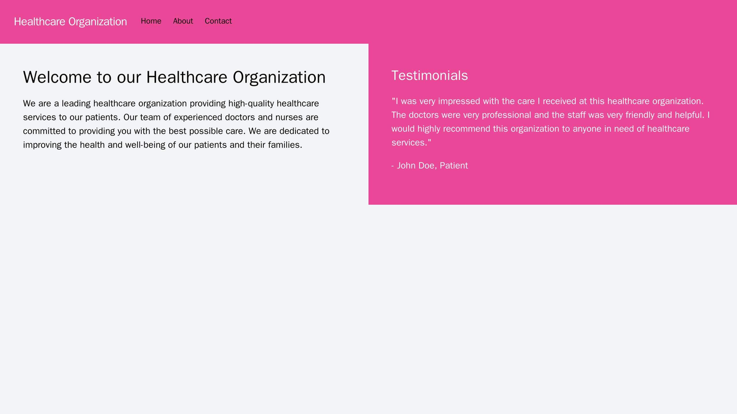 A healthcare organization site using a two-column layout, with patient testimonials on the right side, a calming color s Web Template 3157