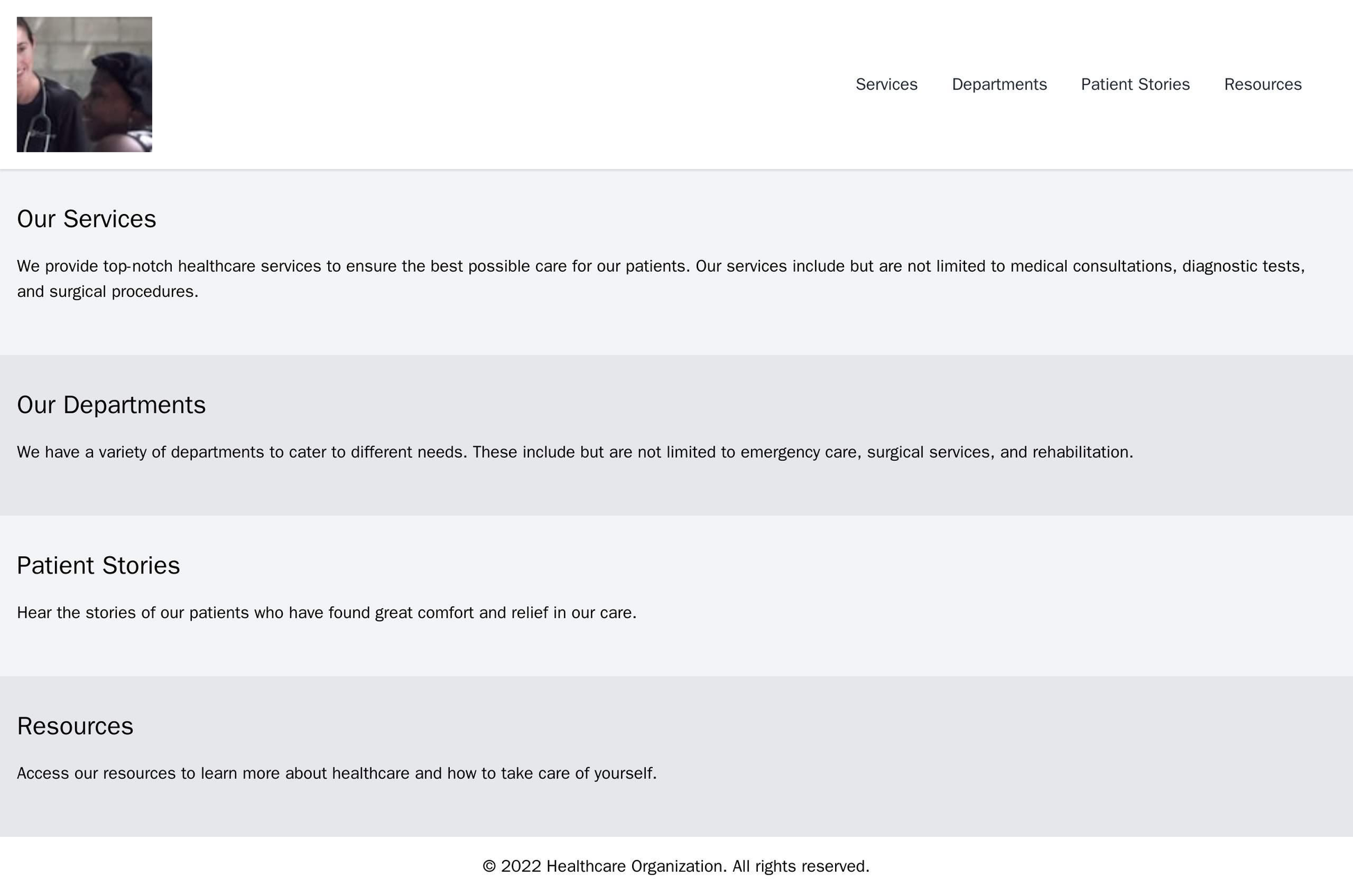 A healthcare organization site with a minimal design, a centered logo, and a menu with links to services and departments Web Template 4636