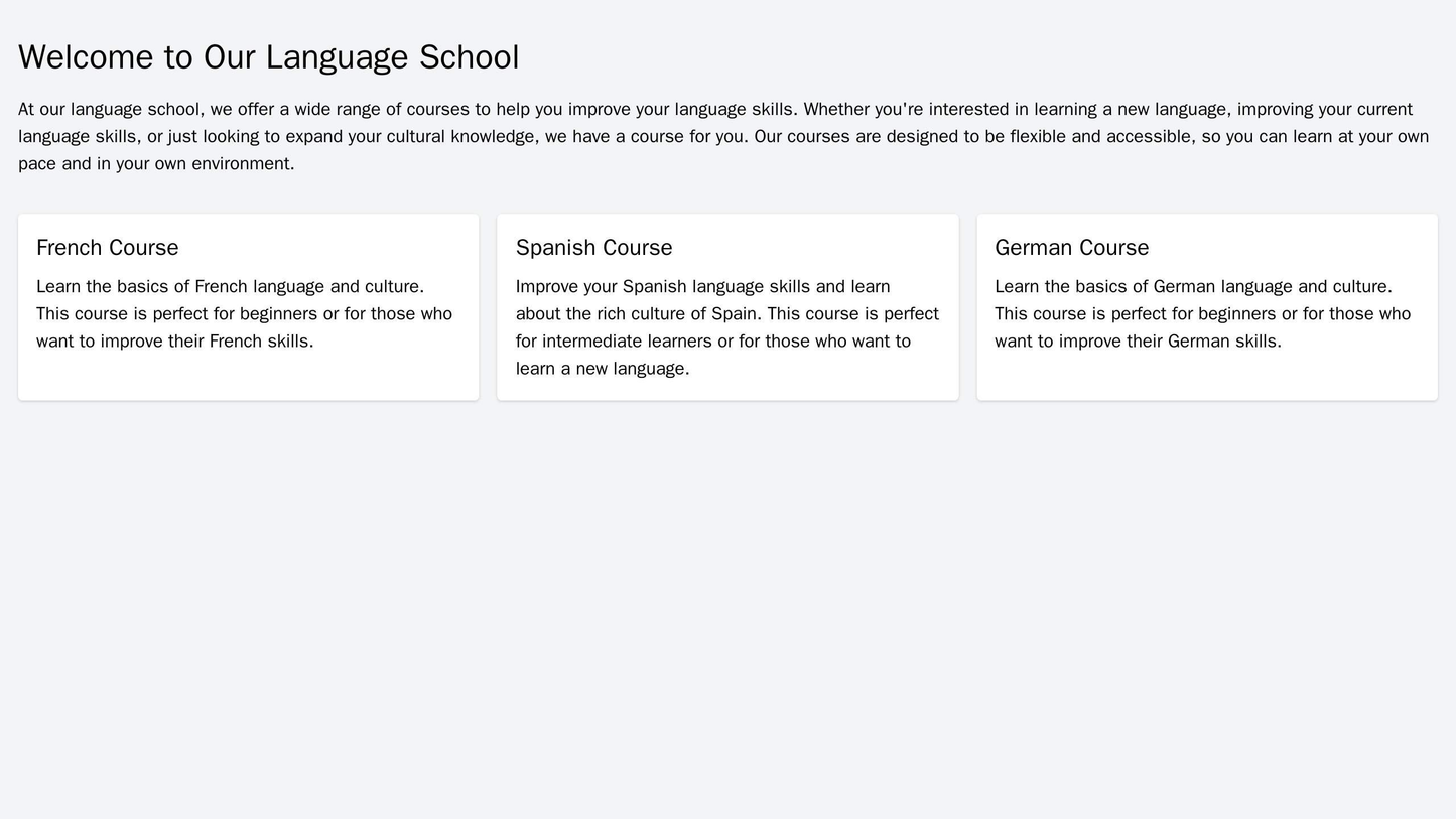 A language school site with a header image showing students in a classroom, and a floating menu bar on the right side. T Web Template 4294