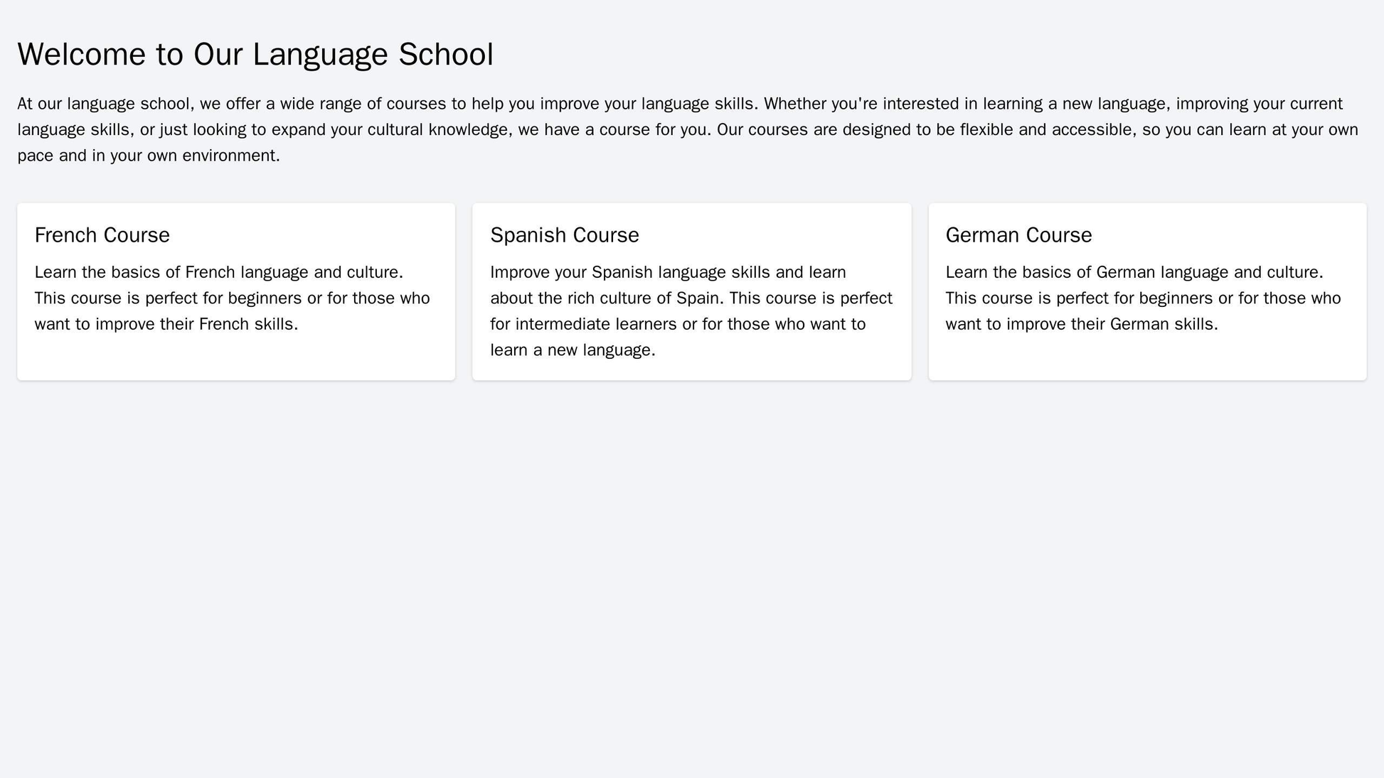 A language school site with a header image showing students in a classroom, and a floating menu bar on the right side. T Web Template 4294