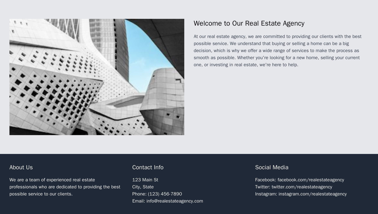 A real estate agency site with a vertical layout, with an image of a building on the left and text on the right. The foo Web Template 4291