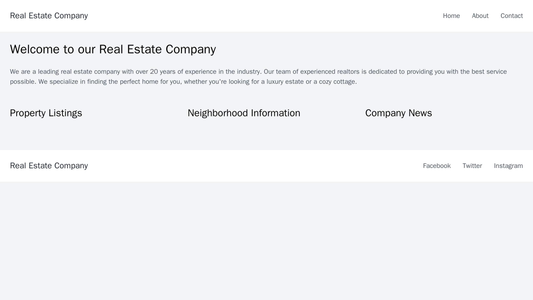 A real estate company site with a three-column layout, featuring property listings, neighborhood information, and compan Web Template 4028