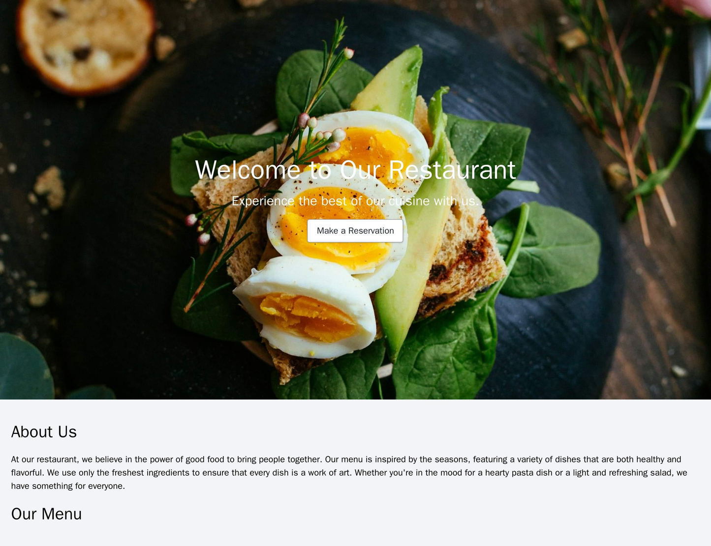 A restaurant site with a background image of a delicious meal. The header includes a left-aligned logo and a prominent c Web Template 3852