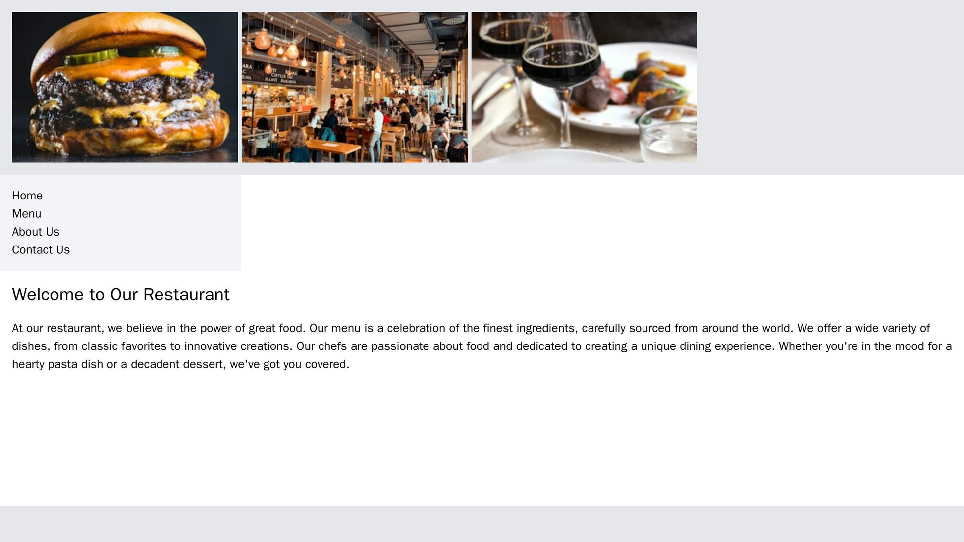 A restaurant website with a slideshow of images showcasing their menu in the header, a vertical navigation bar on the le Web Template 2222