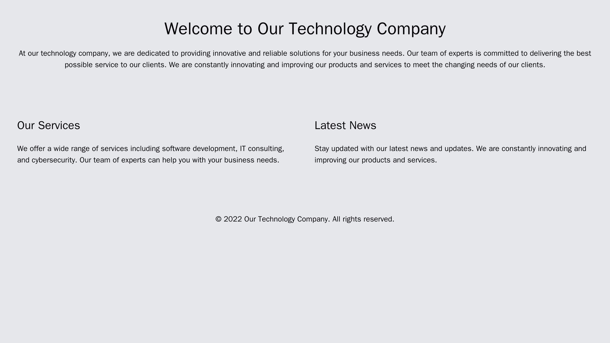 A technology company site with a full-width header image, a navigation menu at the top right, and a centrally aligned lo Web Template 3123