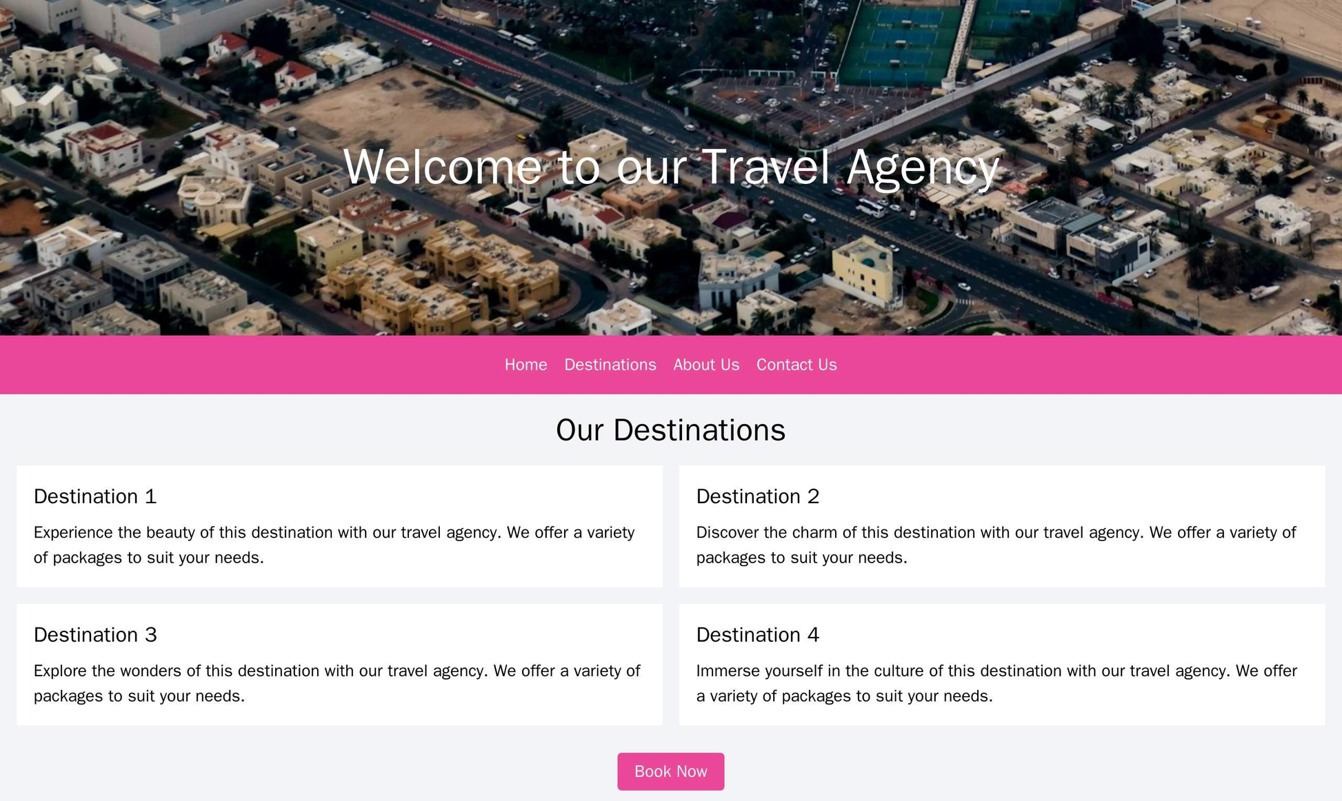 A travel agency site with a full-width banner image, a top navigation bar, and a grid layout featuring travel destinatio Web Template 4888