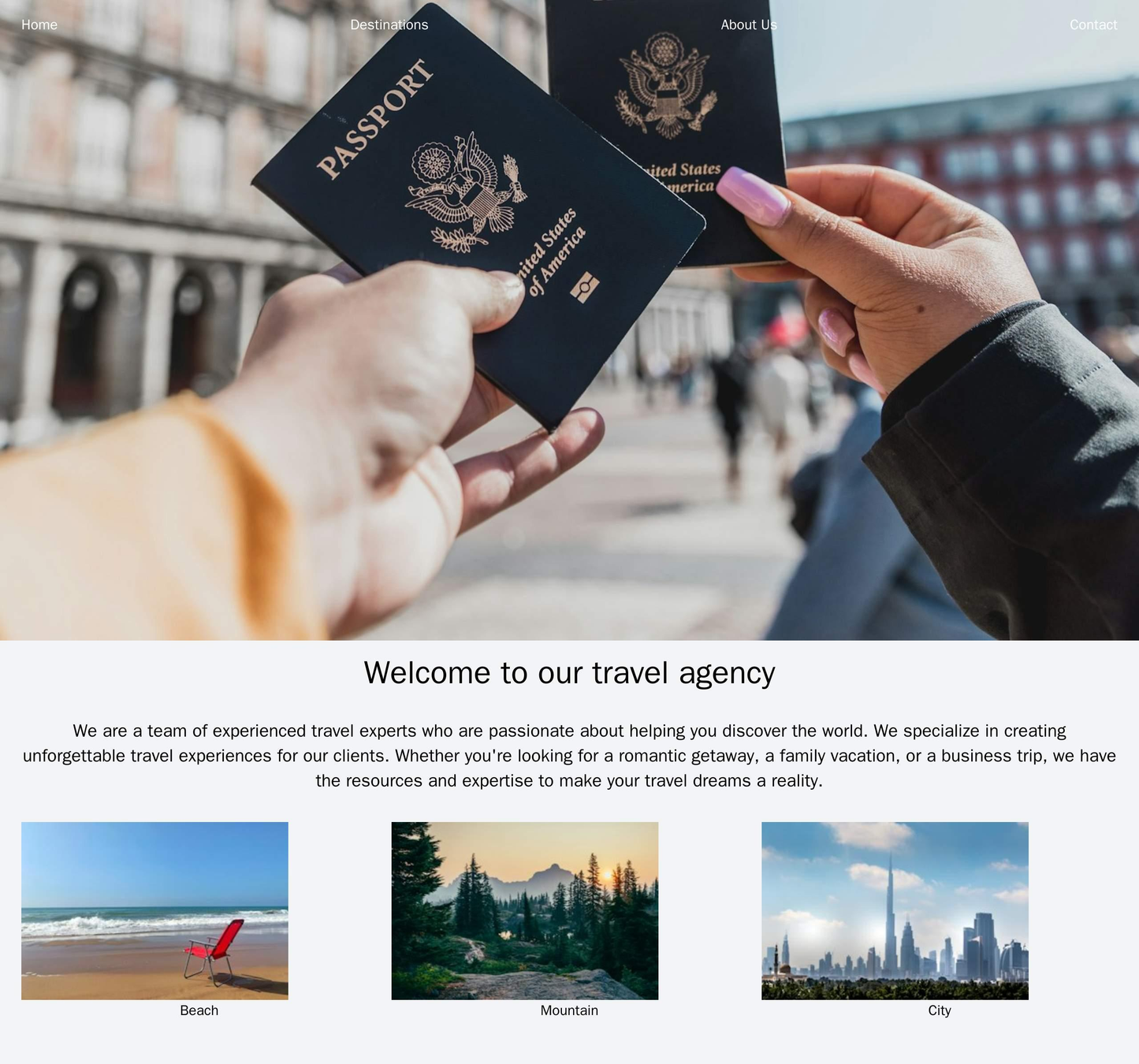 A travel agency site with a hero image of a beautiful travel destination, a top navigation menu with clear, concise labe Web Template 4398