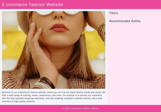 An e-commerce fashion website with a right sidebar showcasing filters and recommended outfits, a pink and white color sc Web Template 3155