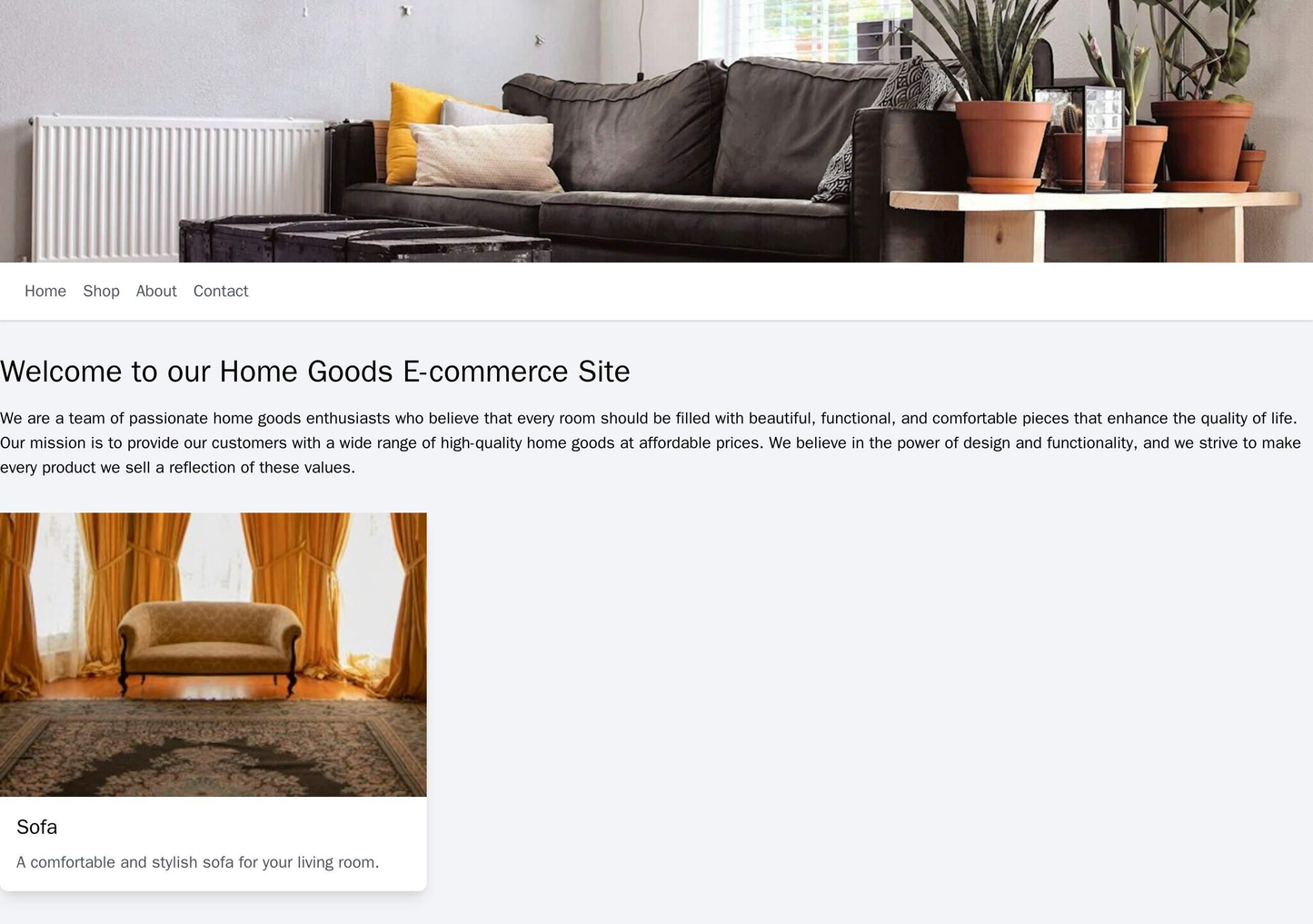 An e-commerce site for home goods with a large, high-resolution image of a room at the top, a horizontal navigation bar, Web Template 4838