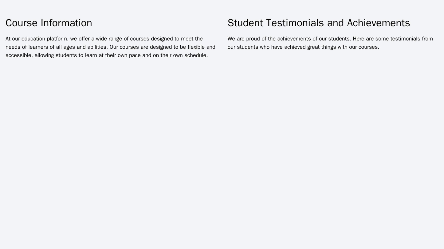 An education platform site with a two-column layout, one for course information and the other for student testimonials a Web Template 4506