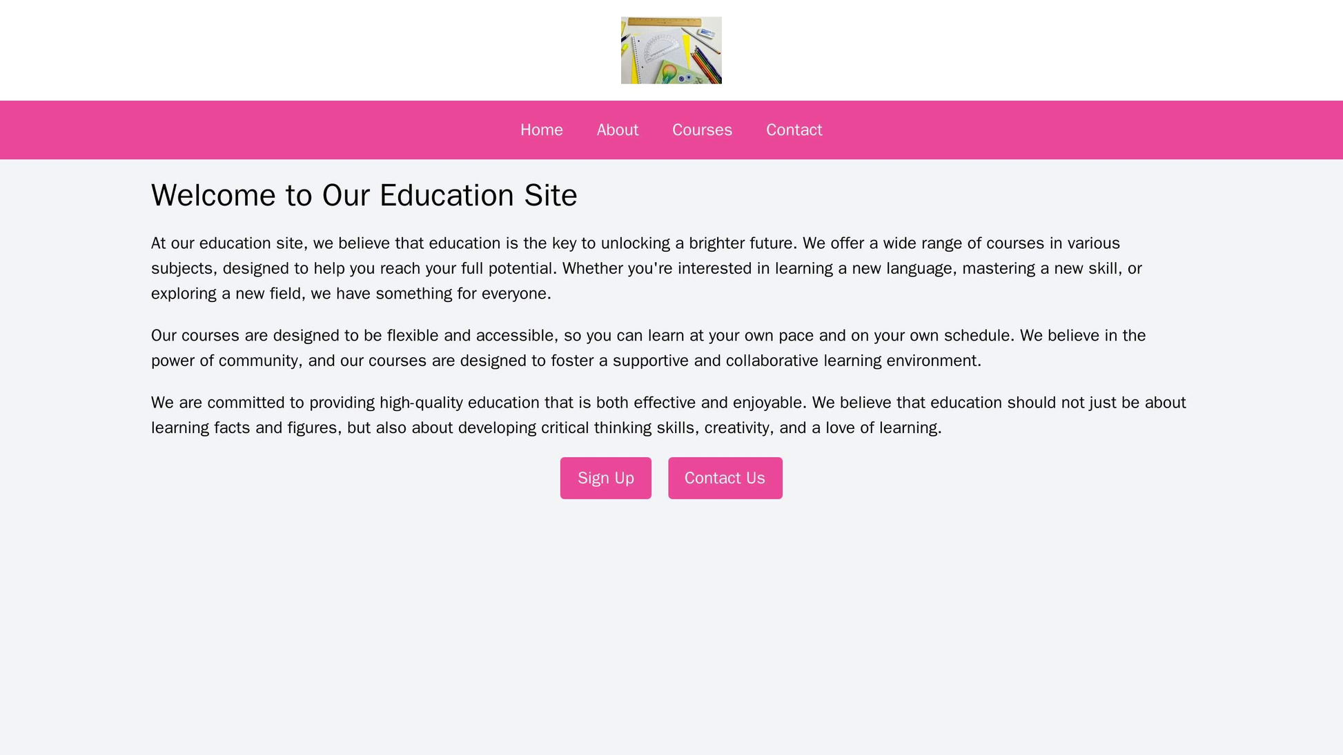 An education site with a clean, organized design featuring a prominent, centered logo, a top navigation menu with clear  Web Template 4399