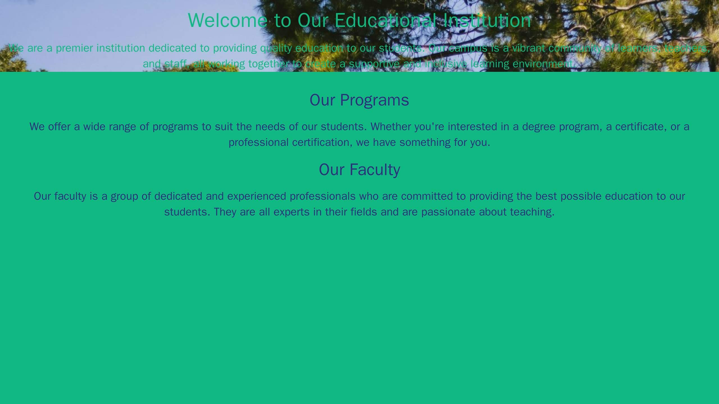 An educational institution site that uses a parallax design, a green and blue color palette, and a full-width image of t Web Template 3159