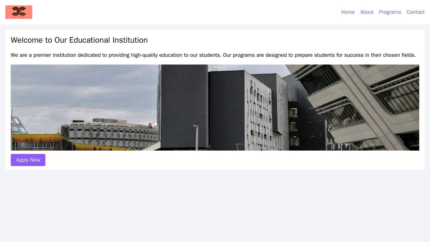 An educational institution site with a traditional design, featuring a prominent header image of the campus. The logo is Web Template 4750