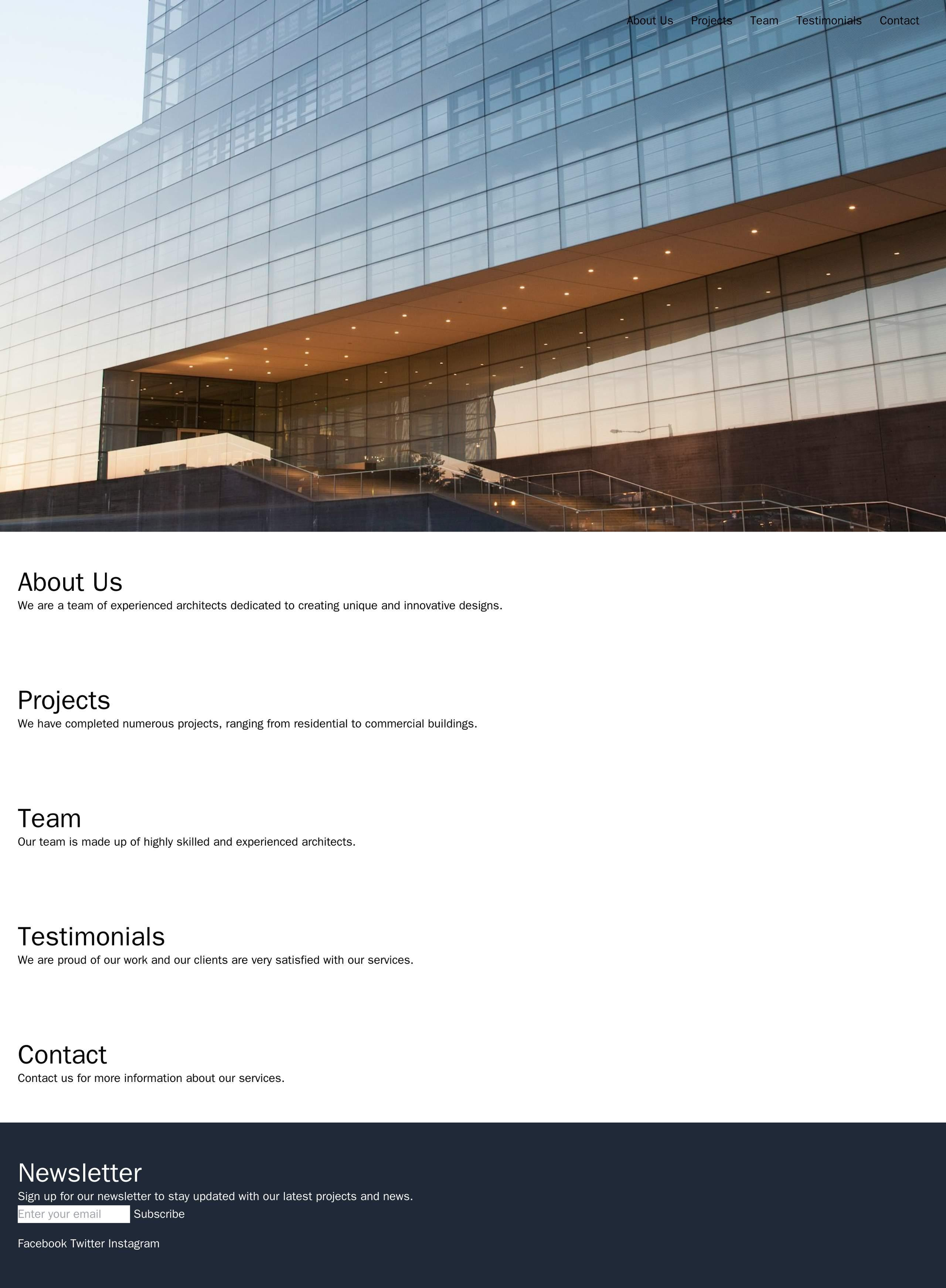 Architecture Firm: A one-page layout with a minimalist design and a full-screen header image of an architectural project Web Template 3658