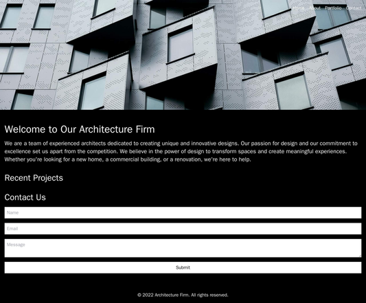 Architecture Firm: A minimalist and visually striking design with a full-width header image of a building, a black and w Web Template 4171