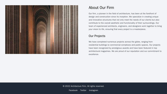 Architecture Firm: A split-screen layout with an image gallery on one side and text-based information about the firm and Web Template 4248