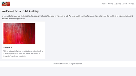 Art Gallery: A clean, grid-style layout featuring high-resolution images of artwork, with artist information displayed b Web Template 2239