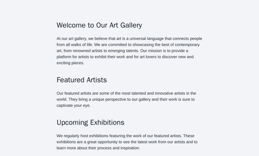 Art Gallery: A full-screen image slider, a minimalistic design with sections for featured artists and exhibitions, and a Web Template 3121