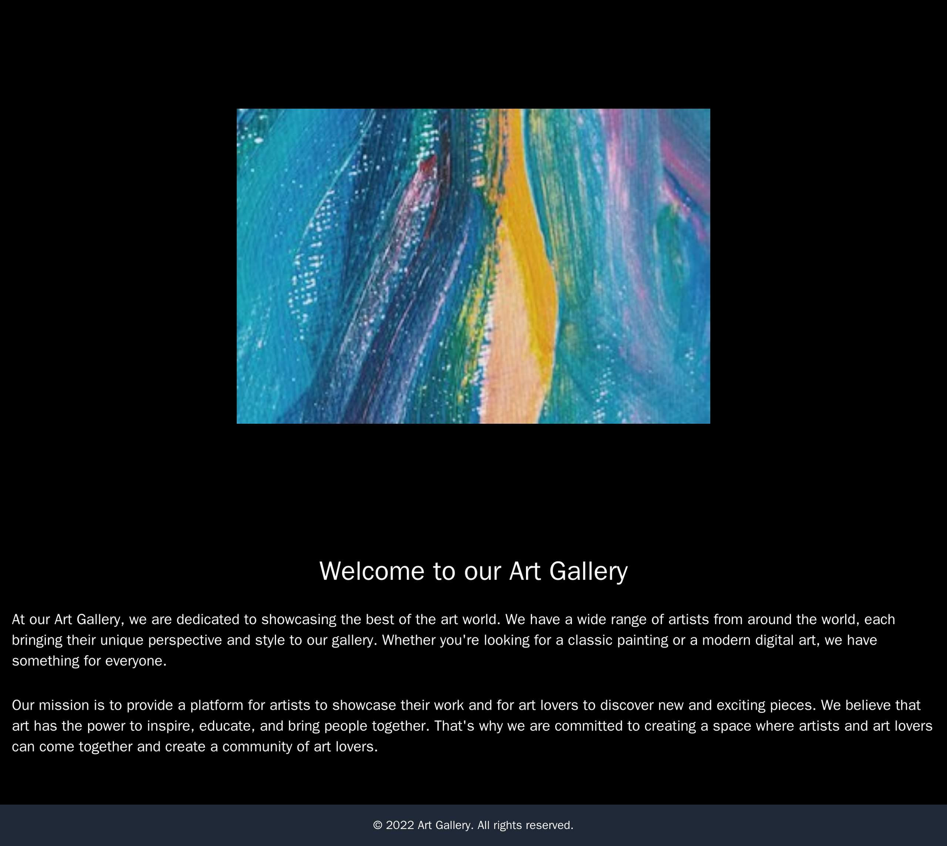 Art Gallery: A design with a black or white background and a large, centered logo. The hero image could be a rotating ga Web Template 3347