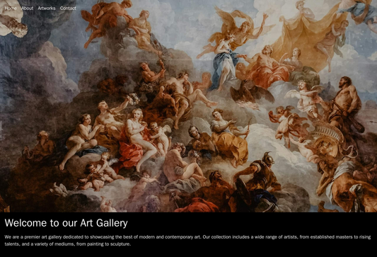 Art Gallery: A clean design with a large, full-width header image rotating through different art pieces, navigation menu Web Template 3451