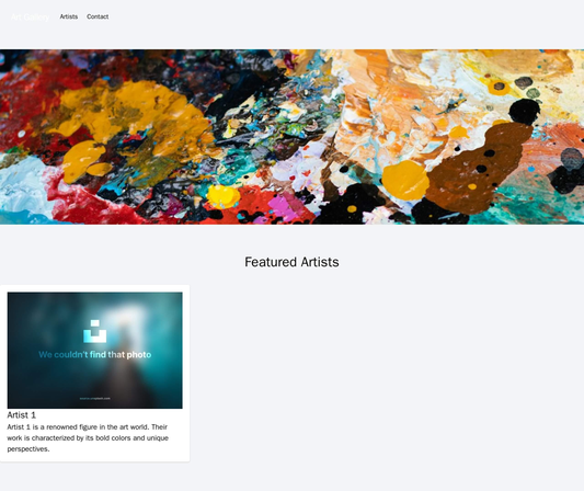 Art Gallery: A minimalist website design with a large- format hero image showcasing one piece of artwork. A subtle top m Web Template 3467