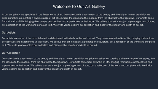 Art Gallery: A sleek and sophisticated design with a full-width header image of an artwork, a centered logo, and a minim Web Template 3592