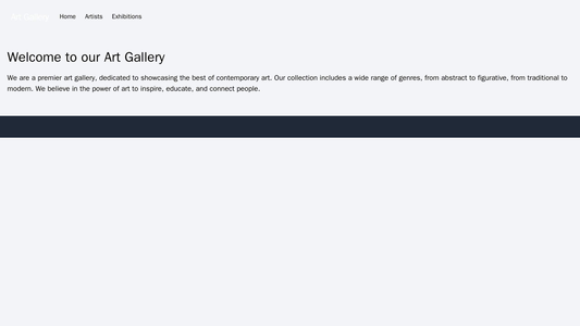 Art Gallery: A visually striking design with a grid layout of art pieces, a minimalistic navigation menu at the top, and Web Template 3836