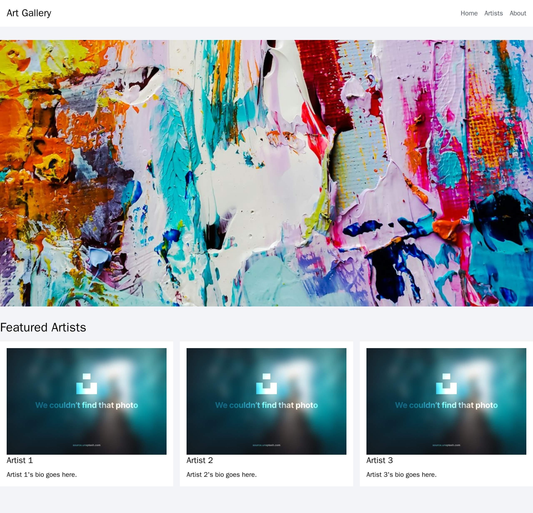 Art Gallery: A visually appealing layout with a full-width image of artwork at the top. The header has a simple, elegant Web Template 4341