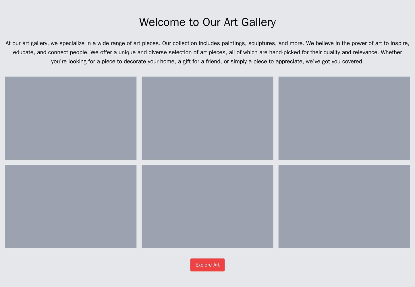 Art Gallery: A mosaic layout displaying images of various art pieces with an overlay showing the title, artist name, and Web Template 4577