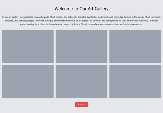 Art Gallery: A mosaic layout displaying images of various art pieces with an overlay showing the title, artist name, and Web Template 4577