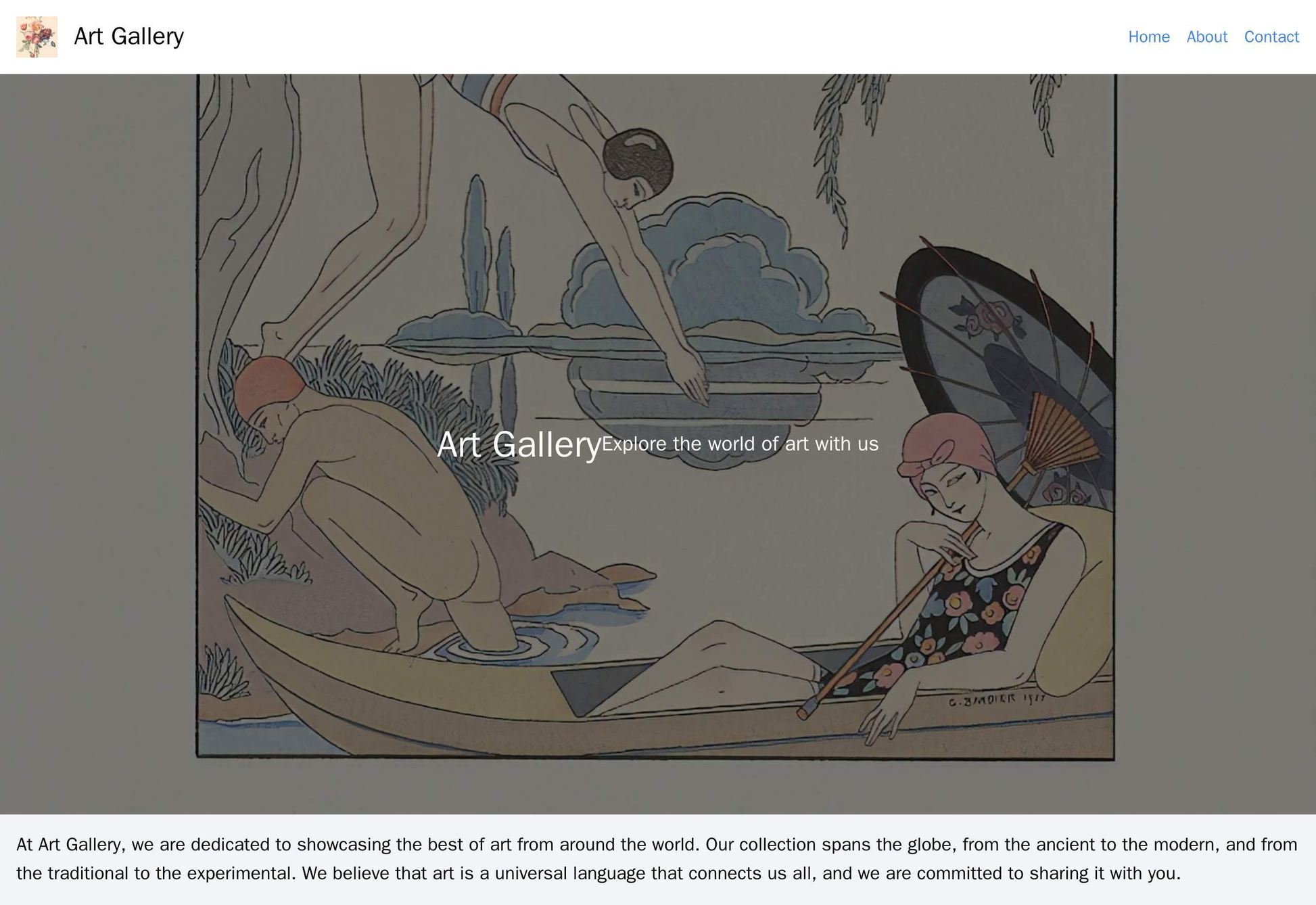 Art Gallery: A full-screen slideshow showcasing different art pieces, with a faded semi-transparent overlay containing t Web Template 4867