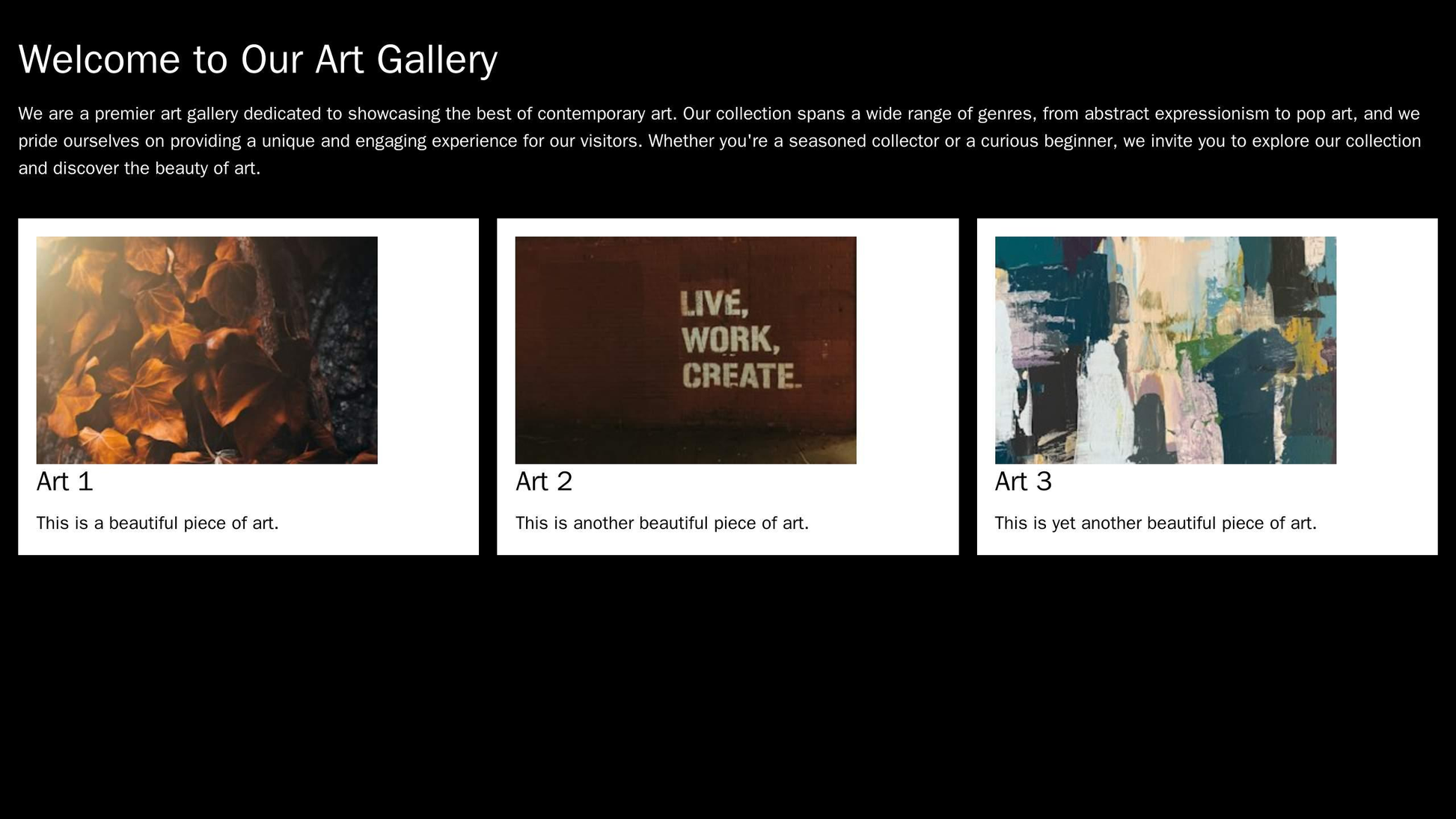 Art Gallery: A sleek and sophisticated design with a black background, a left sidebar for artist profiles and upcoming e Web Template 4956