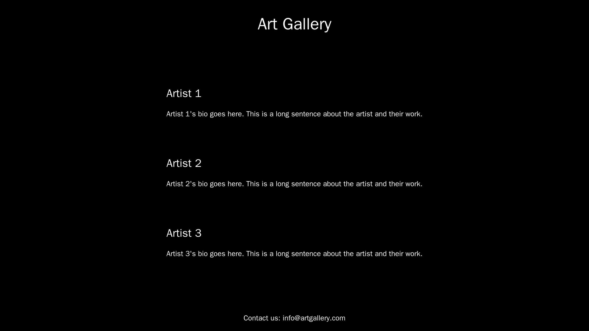 Art Gallery Site: A clean design with a black and white color scheme and a centered logo. The navigation bar is hidden,  Web Template 3063