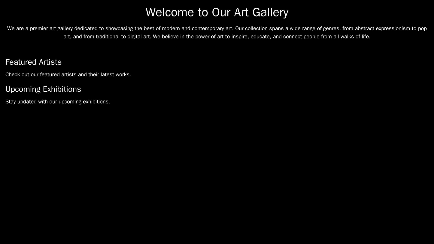 Art Gallery Site: An elegant design with a black and white color scheme. A header with a slideshow of art pieces. A navi Web Template 4916